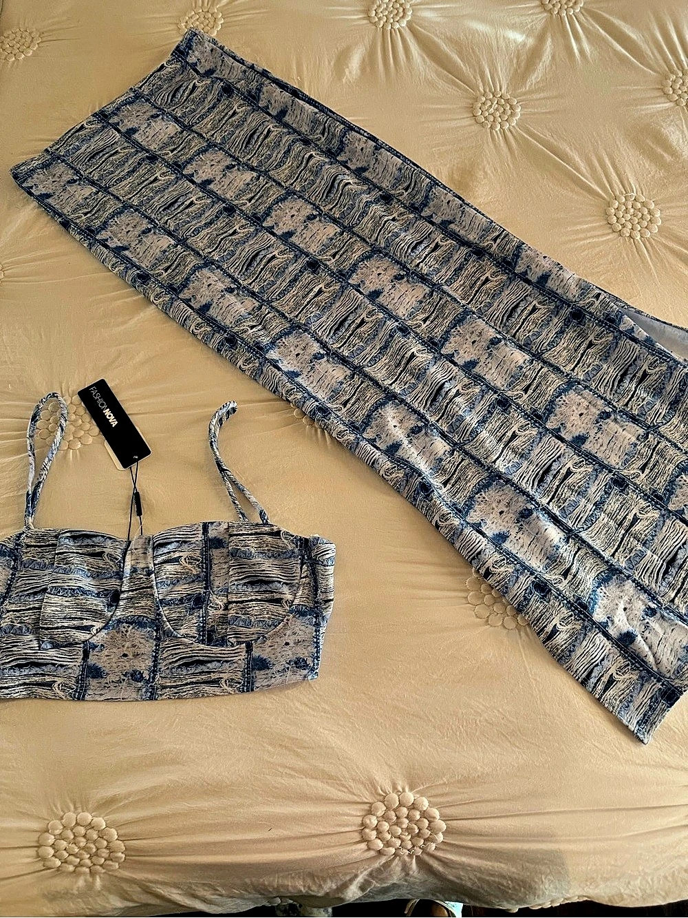 Fashion Nova Back Then Skirt Set Blue & White Maxi Skirt Set Medium